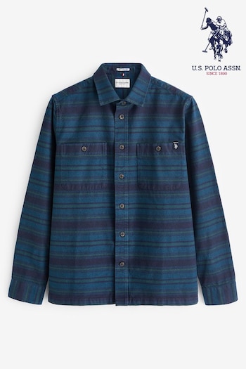 U.S. ralph Polo Assn. Mens Blue Ombre Brushed Stripe Overshirt (Q79598) | £75