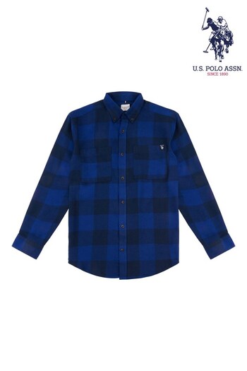 U.S. Polo Assn. Mens Blue Brushed Slub Buffalo Check Shirt (Q79599) | £70