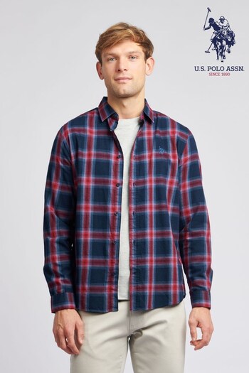 U.S. Polo Assn. Mens Blue Peached Check Poplin Shirt (Q79601) | £65