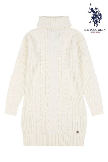 U.S. Polo Assn. Womens Cream Mixed Cable Knit Dress (Q79604) | £90