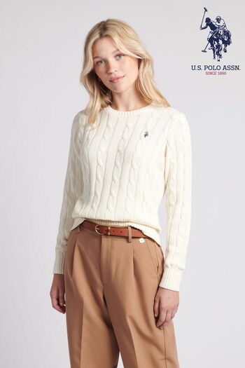U.S. Polo Assn. Womens Cream Crew Neck Cable Knit Jumper (Q79605) | £65