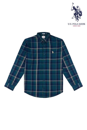 U.S. Polo Assn. Mens Blue Peached Multi-Check Poplin Shirt (Q79630) | £65
