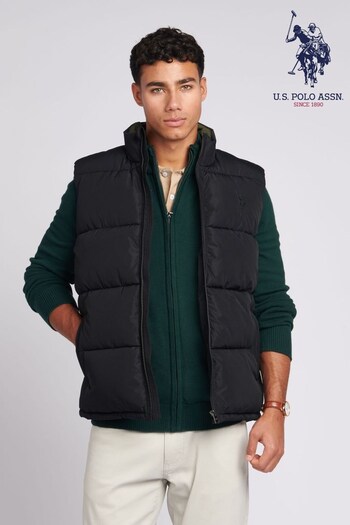 U.S. Polo Assn. Mens Black Thick Quilted Gilet (Q79632) | £85