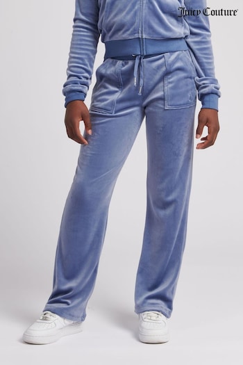 Juicy Couture Girls Blue Velour Patch Pocket Joggers (Q79636) | £70 - £84