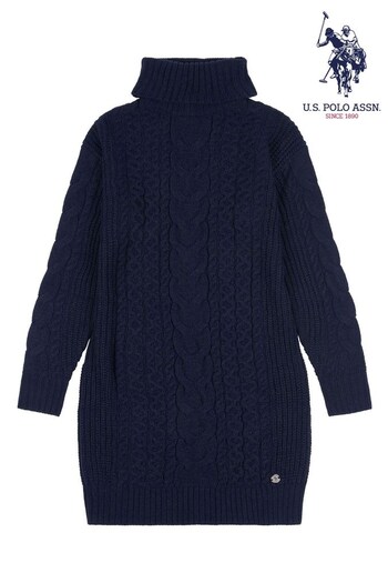 U.S. Polo Assn. Womens Blue Mixed Cable Knit Dress (Q79637) | £90