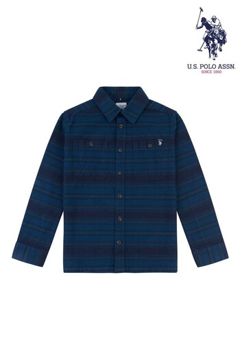 U.S. Shirts Polo Assn. Boys Blue Ombre Brushed Stripe Overshirt (Q79638) | £55 - £66