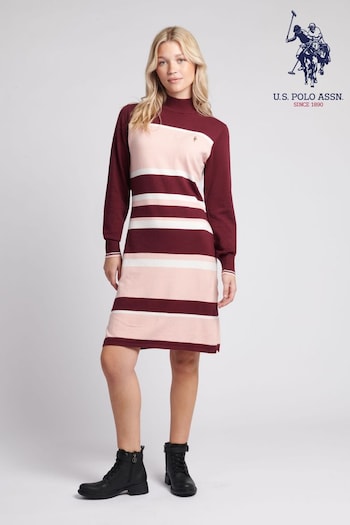 U.S. Polo Assn. Womens Red Stripe Split Hem Knit Dress (Q79639) | £100