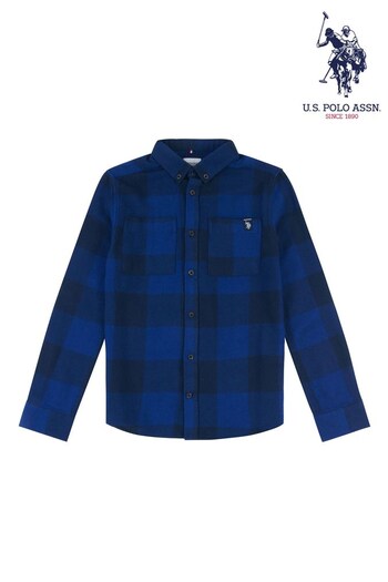 U.S. Polo Assn. Boys Blue Brushed Slub Buffalo Check Shirt (Q79654) | £50 - £60