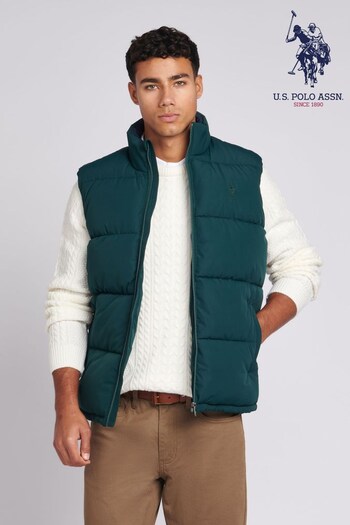 U.S. Polo Assn. Mens Green Thick Quilted Gilet (Q79666) | £85