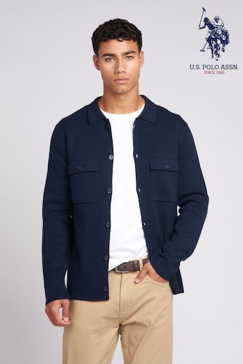 U.S. kids Polo Assn. Mens Blue Knitted Shacket (Q79667) | £80