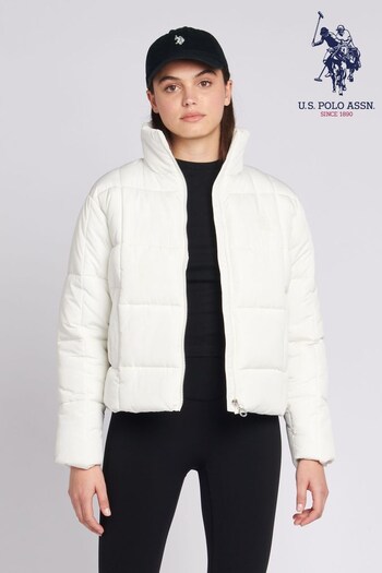 U.S. Polo Palomo Assn. Womens Cream Square Quilt Cropped Puffer Jacket (Q79671) | £115