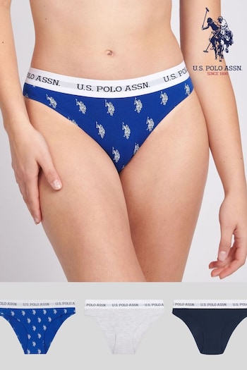 U.S. Polo Lab Assn. Womens Blue Horsemen Cotton Bikini Briefs 3 Pack (Q79684) | £28