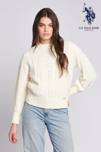 U.S. Polo Assn. Womens Cream Multi Cable Knit Jumper (Q79686) | £70