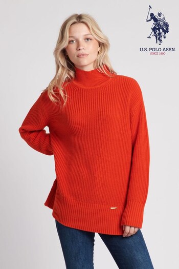 U.S. Polo Assn. Womens Orange Loose Split Cuff Jumper (Q79688) | £80