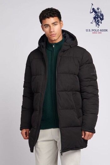 U.S. Polo Assn. Mens Black Longline Puffer Coat (Q79689) | £129