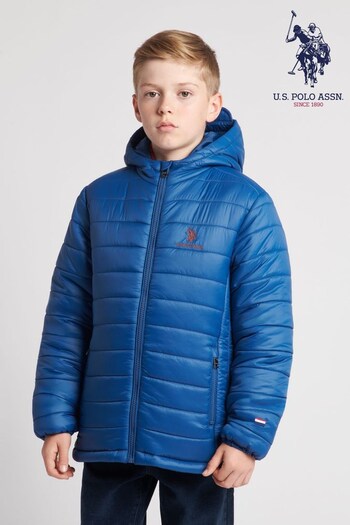 U.S. Polo Assn. Dye Blue Hooded Quilted Jacket (Q79690) | £65 - £78