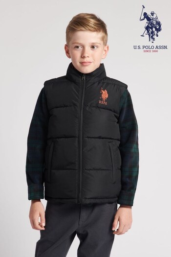 U.S. Polo Assn. Boys Black Thick Quilted Gilet (Q79695) | £65 - £78