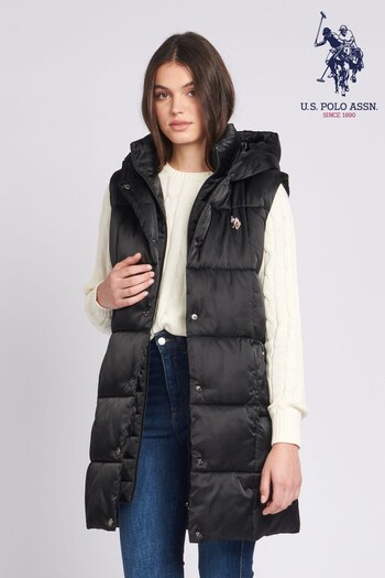 U.S. Polo Assn. Womens Black Square Quilt Hooded Gilet (Q79698) | £100