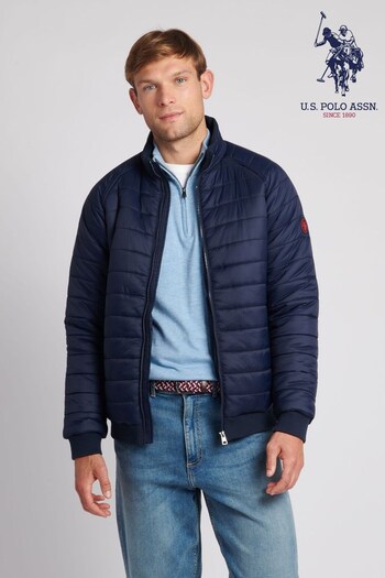 U.S. Polo with Assn. Mens Blue Raglan Light Puffer Jacket (Q79700) | £89