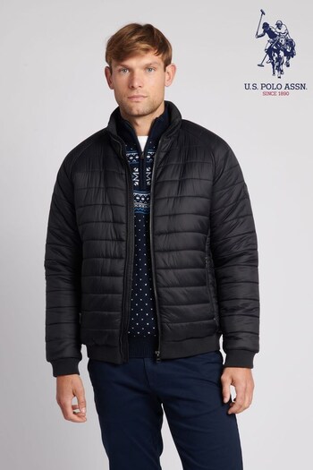 U.S. Polo Assn. Mens Black Raglan Light Puffer Jacket (Q79710) | £89