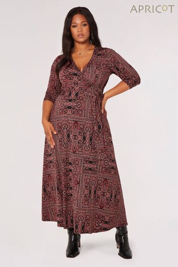 Apricot Red Scarf Print Jersey Faux Wrap Dress (Q79841) | £40