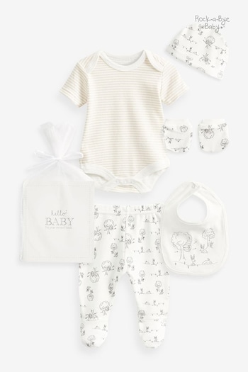 Rock-A-Bye Baby Boutique Cream Bee and Bunny Print Cotton 6-Piece Baby Gift Set (Q79861) | £25