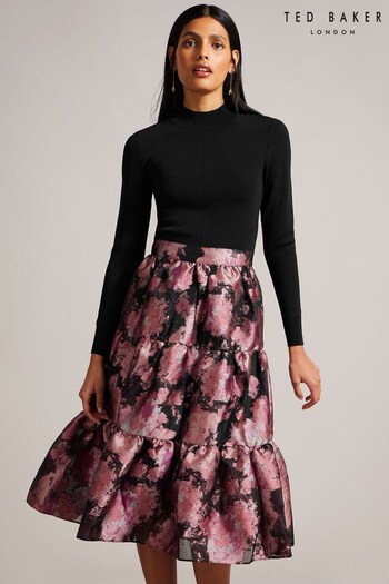 Ted Baker Kasymae Knit Bodice Dress With Tiered Black Midi Skirt (Q79873) | £225