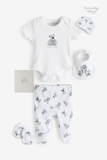 Rock-A-Bye Baby Boutique Teddy Bear Print Cotton White 6-Piece Baby Gift Set (Q79897) | £25