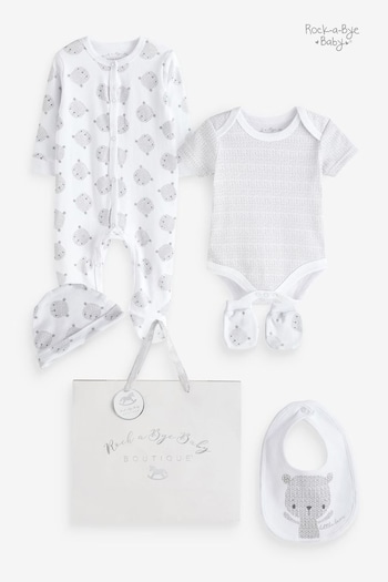 Rock-A-Bye Baby Boutique Bear Print Cotton Gift White 5 Piece Set (Q79900) | £25