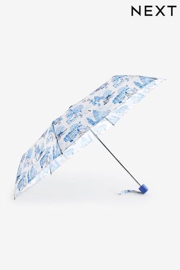 Blue/White London Print Compact Umbrella (Q79910) | £16