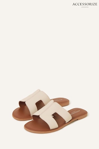 Accessorize Cream Leather Cut-Out Sliders (Q79919) | £32
