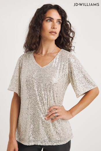 JD Williams Gold Champagne Sequin Angel Sleeve Top (Q79940) | £25