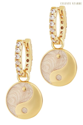 Celeste Starre Gold Tone Yin And Yang Sparkle Earrings (Q80231) | £150