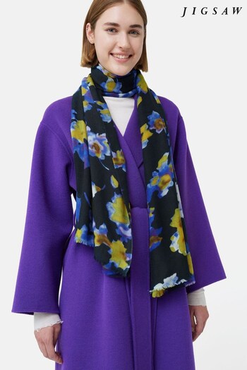 Jigsaw Blue Haze Floral Wool Silk Scarf (Q80253) | £60
