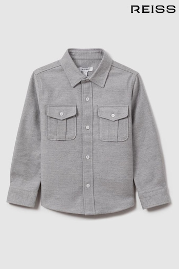 Reiss Soft Grey Thomas Brushed Cotton Patch Pocket Overshirt (Q80254) | £50
