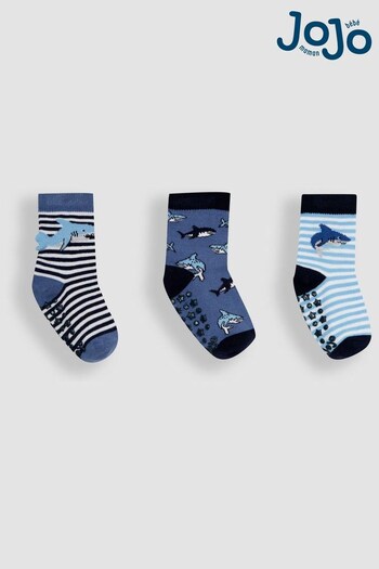 JoJo Maman Bébé Navy 3-Pack Shark Socks (Q80264) | £9.50
