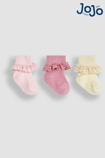 JoJo Maman Bébé Pink 3-Pack Frilly Socks (Q80266) | £9.50