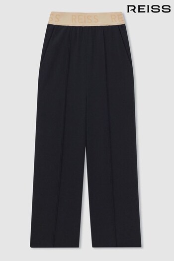 Reiss Navy Ayana Teen Elasticated Wide Leg High-Rise Trousers (Q80271) | £50