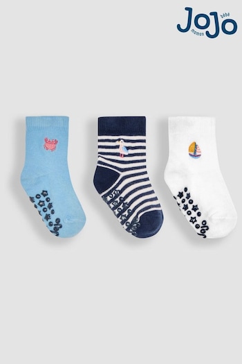 JoJo Maman Bébé Blue Nautical 3-Pack Embroidered Socks (Q80281) | £9.50