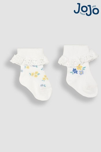 JoJo Maman Bébé White Floral 2-Pack Frilly Socks (Q80304) | £9.50