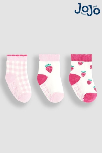 JoJo Maman Bébé Pink Strawberry 3-Pack Fruit Socks (Q80318) | £9.50