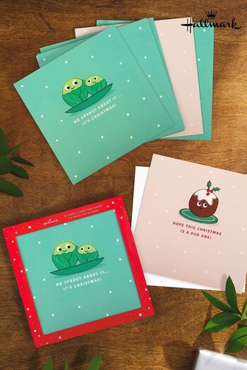 Hallmark Green 16 Charity Christmas Cards in 2 Funny Designs (Q80356) | £4.99