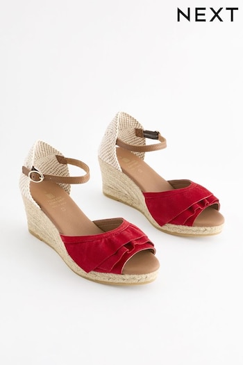 Red Forever Comfort® Leather Frill Wedges (Q80363) | £48