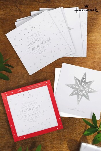 Hallmark Silver 16 Charity Christmas Cards in 2 Sparkling Designs (Q80374) | £4.99