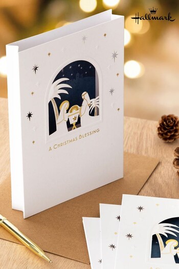 Hallmark White 5 Premium Nativity Scene Charity Christmas Cards (Q80375) | £9.99
