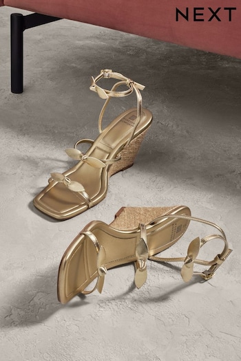 Gold Forever Comfort Bow Square Toe Wedges (Q80389) | £45