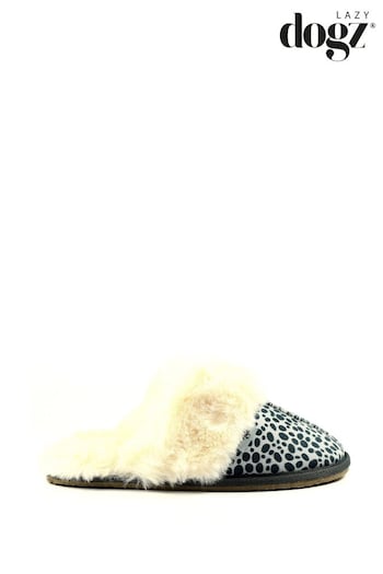 Lazy Dogz Grey Dane Ocelot Suede Mule Slippers (Q80428) | £40