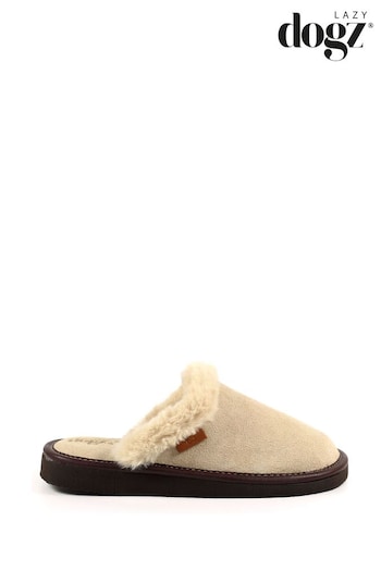 Lazy Dogz Natural Otto Beige Suede Slippers (Q80434) | £35