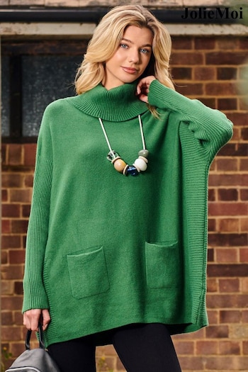 Jolie Moi Green Roll Neck Pocket Front Knit Jumper (Q80453) | £68