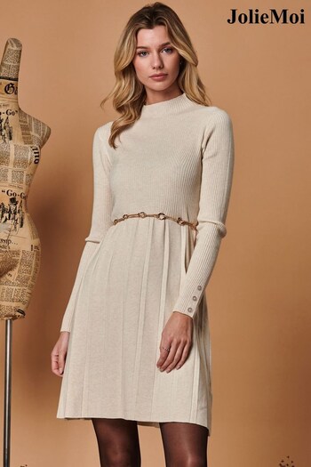 Jolie Moi Long Sleeve Fit & Flare Knit Brown Sportswear Dress (Q80456) | £68